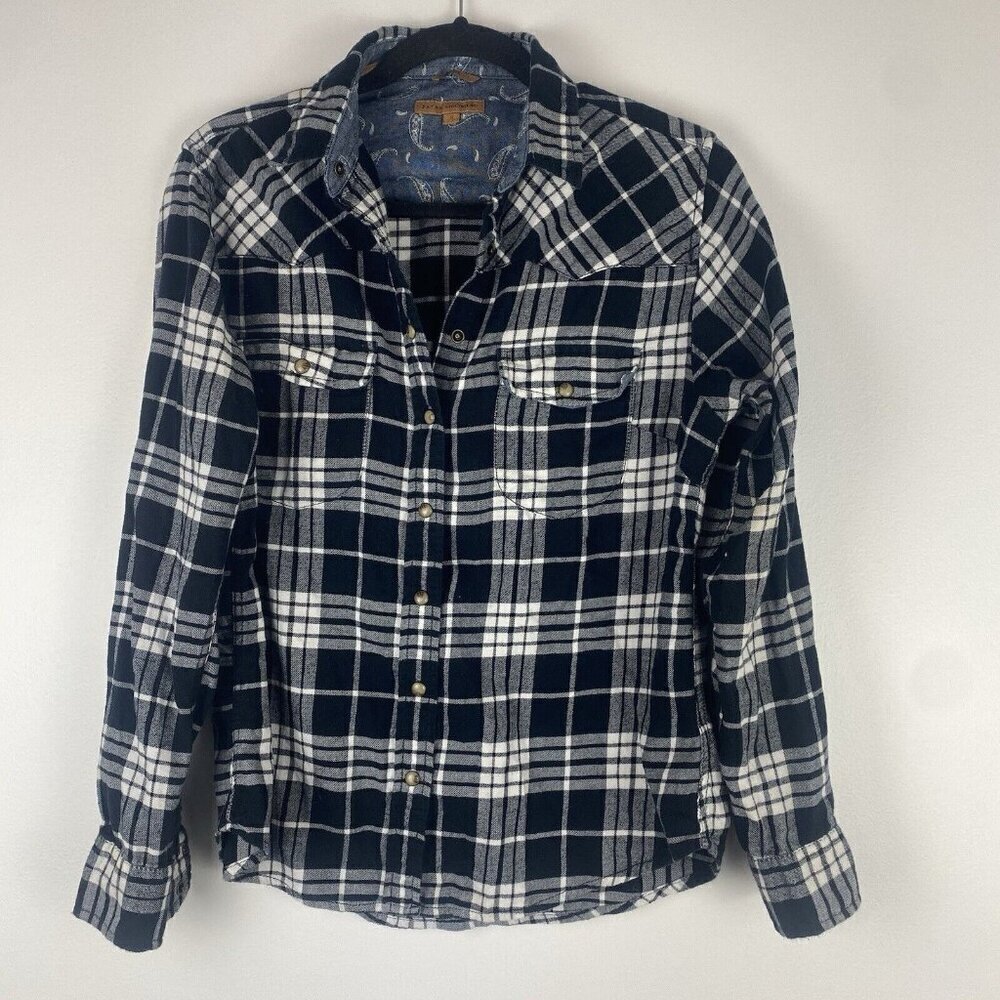 Jachs Girlfriend Women's Snap Button Flannel Shirt Size S Black 100% Cotton